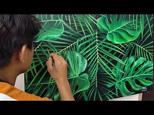 Tropical leaves|| monstera leaf painting ACRYLIC ON CANVAS
