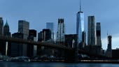 Time lapse of the Brooklyn Bridge with the Manhattan financial...