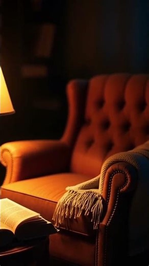 Warm reading corner with a lamp, open book and armchair 📖🛋️