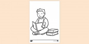 Child Reading Colouring Page