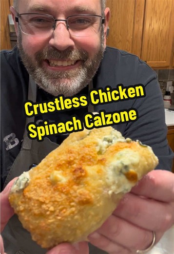 Crustless Chicken Spinach Calzone ~ Flavorful ground chicken wrapped around a cheesy spinach filling and topped with Parmesan cheese #lowcarb #calzone #italianfood #Recipe #dinner