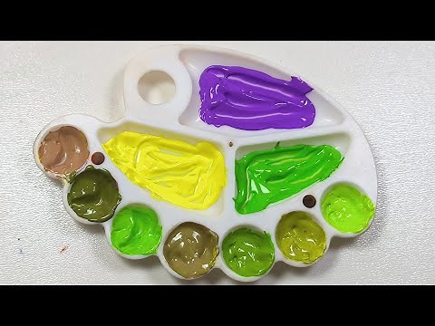How to Create 7 New Colors Using green, violet & yellow Satisfying Acrylic Paint Mixing