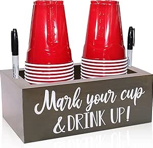 Grey Double Cup Holder, Zingoetrie Wooden Party Cup Organizer Storage Party Cup Dispenser Cup Mark Your Cup and Drink Up for Bathroom Kitchen Bar Counter Rustic Farmhouse Home Party Decor