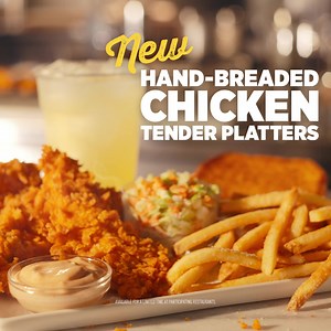 New hand-breaded Tender Platters: served with garlic toast, fries, slaw, your choice of sauce, and an ice-cold beverage. | Hardee's