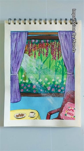 Cozy Spring Window Painting 🌸☕ | Aesthetic Room View Art | #art #floraart #ytshorts #shortsviral #yt