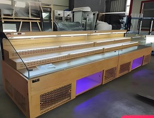 [Hot Item] Deli Display Curved Glass Stainless Steel Cooked Food Display Showcase for Fresh Meat