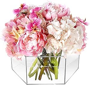 Acrylic Flower Vase,Senbota 1Set(2Pcs) Hexagon Acrylic Vase for Home Decor Table Decorative Wedding Centerpieces Flower Party, Large