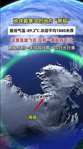 地球最寒冷的地方南极最低气温892C 冰层平均1880米厚这里是禁飞区 没有一条航线飞过南极点的一年仅仅只有一次日出日落 #探索宇宙 #地球南极 #南极 #盒子宇宙