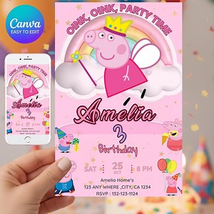 Peppa Pig Birthday Invitation: Editable Digital Template (5x7 Canva) - Etsy