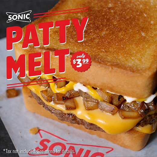 3.2K shares · 2.8K comments | We’ve put your Texas-sized cheese cravings on Texas Toast. The ULTIMATE Patty Melt is finally HERE! Add-Ons Cost extra. Limited time only at participating SONIC(R) Drive-Ins. ™ & © 2019 Nov America’s Drive-In Brand Properties LLC | Sonic Drive-In | Facebook