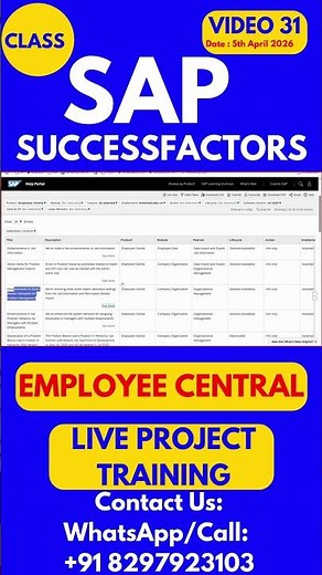 SAP SuccessFactors EC Training Online Tutorial Class 31 5th April 2026 #sapsuccessfactorstraining