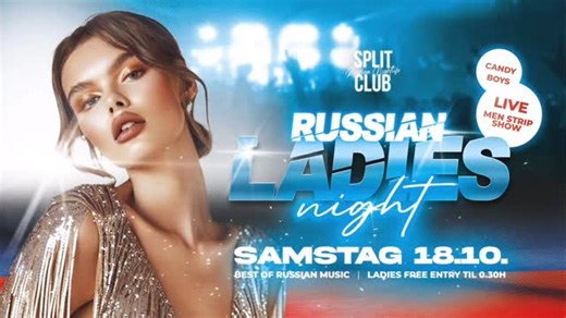 SAMSTAG 18.10. ❤️ Time for RUSSIAN Ladies Night ❤️Candy Boys ❤️Free Entry for Ladies bis 00:30 Uhr ❤️ FREE SHOTS ❤️ STRIP SHOW ❤️ UVM. Ladies, diese Nacht gehört nur euch und euren Freundinnen ❤️ Von 23:00-23:30 Uhr erhalten nur Ladies exklusiven Zugang zu unserem Club. Euch erwarten neben FREE SHOTS eine LIVE STRIP SHOW. Also Macht euch bereit für eine unvergessliche Nacht ❤️ An alle Herren. Für Euch steht in dieser Zeit eine Outdoor Baar mit kühlen Getränken vor unserem Club ;) Ab 23:30h Zugan