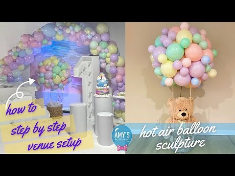 Teddy Bear 1st Birthday Party, DIY hot air balloon, Baby Shower Party Decor setup