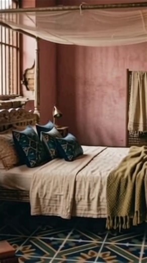 Vintage Rustic Bedroom with Canopy Bed and Artistic Interior Design