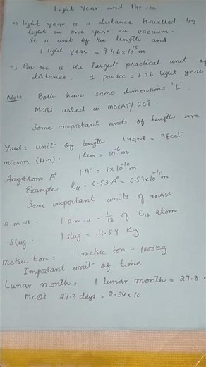 light year and par sec yard ,micron, angstrom,slug ,lunar month xi physics for every type of syllabl