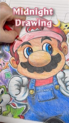 한밤중 마리오 드로잉 🌙 Drawing Mario#drawing #supermario #fanart #마리오#색연필그림