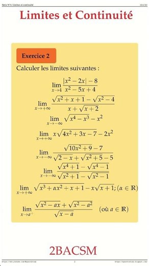 Exercice N2 2BACSM Serie 1 Limites et Continuite Maths space2study
