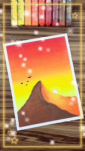 🌅Mesmerizing Sunset Mountain Scenery | Easy Oil Pastel Drawing #art #shorts