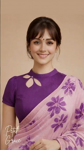 Purple Petal Cutwork Blouse Design | Elegant Cotton Saree Blouse with Puff Sleeves 💜 #elegantblouse