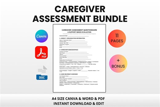 Caregiver Assessment Questionnaire | Editable Canva Word PDF | Burnout Screening Intake Form Home Care - Etsy