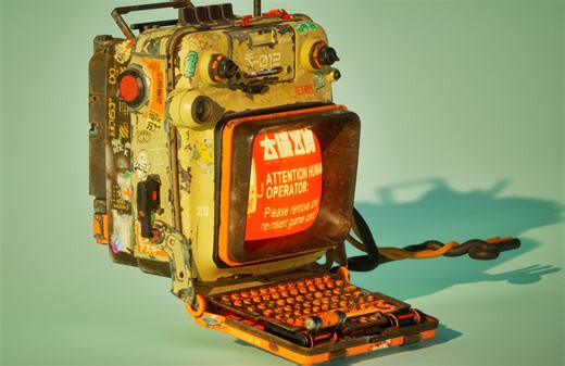 3D模型资产！1款复古科幻电脑终端电脑显示器键盘3D模型，带4K纹理贴图