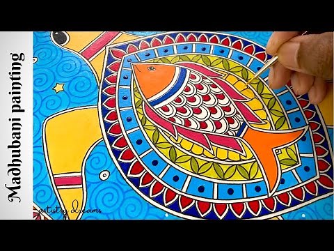 Madhubani painting/ Turtle and Fish madhubani art/ Easy Madhubani for beginners / madhubani drawing