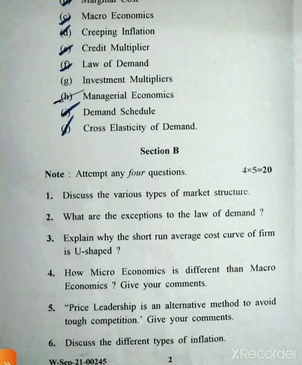 Question paper for MBA- Managerial Economics