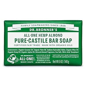 Dr. Bronner's Pure-Castile Magic Bar Soap - Made with Regenerative Organic Certified Oils - For Face, Body, Hair - Gentle Cleanse - Vegan Bath Soap Bars for Men & Women - Almond, 1 pack, 5 oz