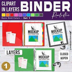 Realistic Binder Clipart in Layers Basic Bold Colors Set 1