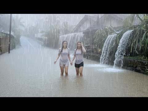 Heavy rain and thunderstorms hit beautiful green Village | Goodbye Stress and Lack of Sleep