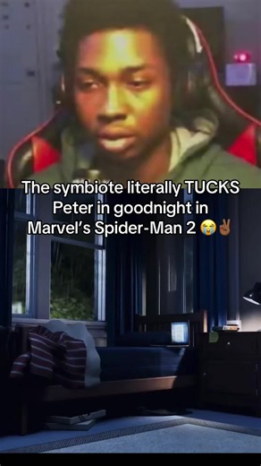 The symbiote literally TUCKS Peter in goodnight in Marvel’s Spider-Man 2 😭✌🏾#spiderman2ps5 #insomniacspiderman #spidermanps5 #spidermangame #gaming