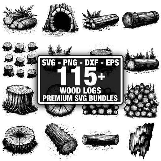 110  Wood Logs Bundle, Rustic Firewood Log Designs, Instant Download Png, Dxf, Eps, Svg - Etsy