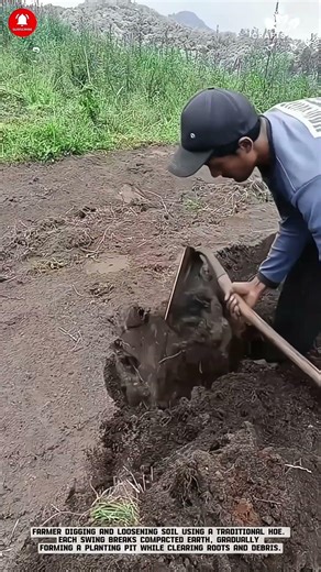 Manual Soil Digging: Traditional Hoe Work for Field Preparation