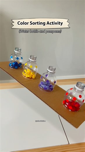 2.5M views · 33K reactions | Ever tried color sorting with just pom-poms and water bottles? It's a super simple and engaging activity that boosts your toddler's color recognition and fine motor skills. Give it a try at home!朗 #montessoriactivities #diyactivitiesforkids #learningthroughplay #preschoolactivities #kindergartenactivities #toddleractivities | Life with Zion | Facebook