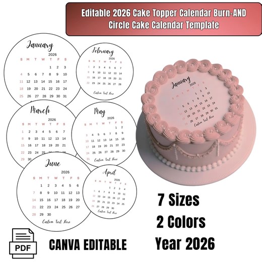 2026 Burn Away Cake Topper Calendar Template, Canva Editable (digital Download) - Etsy