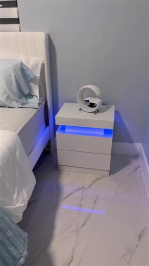 VanAcc Nightstand Set: 2 High Gloss Tables w/ Charging & LED