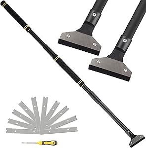 Floor Scraper Long Handle Heavy Duty, 31-73" Gum Scraper Tool for Floor with 10PCS Metal Blades Long Handle for Cleaning Paint Glass Gum Tile Glue Wallpaper Adjustable Durable Metal Pole