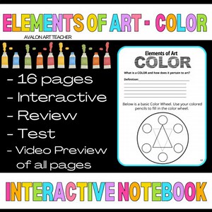 ELEMENTS OF ART COLOR INTERACTIVE NOTEBOOK 16 PAGES WITH TEST AND ANSWER KEY