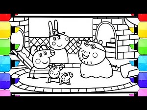 Peppa Pig and her family are in the swimming pool drawing easy, Peppa Pig Drawing,Peppa Pig Coloring
