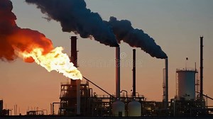 Gas Flare Stack in Refinery Burning Excess Gases for Emission Reduction Stock Footage - Video of reduction, vehicle: 334831550