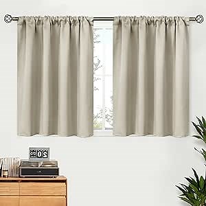 BGment Short Blackout Curtains 36 Inches Length for Basement Kitchen - Rod Pocket Thermal Insulated Room Darkening Window Drapes for Bathroom Camper, Light Camel, 2 Panels, 42 x 36 Inch