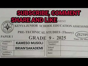 KJSEA PRETECHNICAL STUDIES GRADE 9 paper #cbe #kjsea