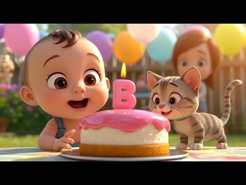 Baby Birthday Celebration With Cute Kitten | Adorable Cartoon Moment