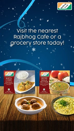 Winter comfort begins with Creamy Kofta Curry that warms every bite. Methi Malai Mutter adds a gentle richness, creating a soothing meal. Visit the nearest Rajbhog Cafe or a grocery store today and enjoy true seasonal comfort. #RajbhogFoods #KoftaCurry #MethiMalaiMutter #SeasonalFood #IndianEntree #IndianCurries | Rajbhog Foods,Inc