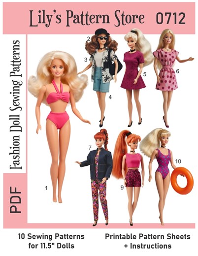 Fashion Doll Sewing Pattern PDF | Vintage 11.5" Doll Clothes Patterns | Printable Pattern Bundle | Ebook PDF Digital Instant Download | 0712 - Etsy