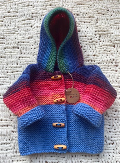 Hand Knitted Baby Hooded Jacket (0-3m) - Etsy
