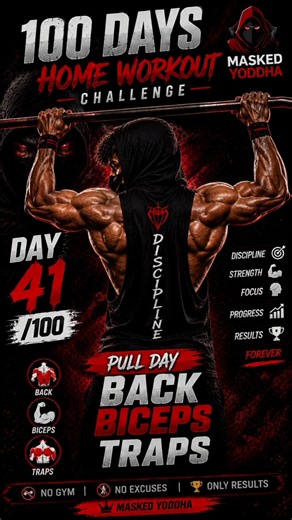 DAY 41/100 🔥 PULL DAY | Back, Biceps & Traps Workout at Home 💪 #Shorts #homeworkout #shortsfeed