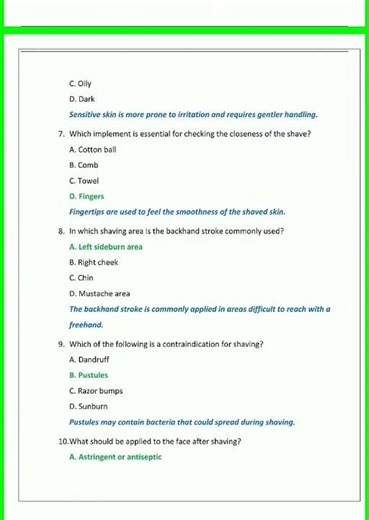 Milady Barbering Shaving AND Facial Hair Design Practice Exam QUESTIONS AND CORRECT ANSWERS VERIFIED