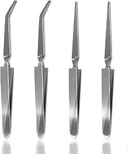 Cross Lock Tweezers 4PCS, SKZIRI 4 Pieces Reverse Tweezers Locking Tweezers Set Stainless Steel Bent and Straight Tip Cross-Locking Tweezers forJewelry DIY Craft Electronics (4)