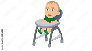 Feeding the baby. Animation of a child eating food with a spoon, alpha channel. Cartoon